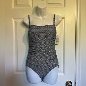 DKNY NWT Black and White Women’s One Piece with Ruching Sz Medium
